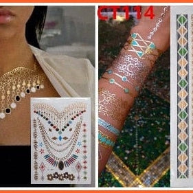 Flash Gold Metallic Tattoo | Necklace Body Stocking Arabic Gold Glitter Temporary Stickers | whatagift.com.au.