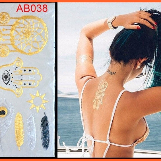 Flash Gold Metallic Tattoo | Necklace Body Stocking Arabic Gold Glitter Temporary Stickers | whatagift.com.au.