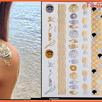 Flash Gold Metallic Tattoo | Necklace Body Stocking Arabic Gold Glitter Temporary Stickers | whatagift.com.au.