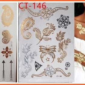 Flash Gold Metallic Tattoo | Necklace Body Stocking Arabic Gold Glitter Temporary Stickers | whatagift.com.au.