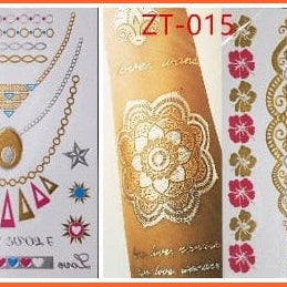 Flash Gold Metallic Tattoo | Necklace Body Stocking Arabic Gold Glitter Temporary Stickers | whatagift.com.au.