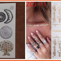 Flash Gold Metallic Tattoo | Necklace Body Stocking Arabic Gold Glitter Temporary Stickers | whatagift.com.au.