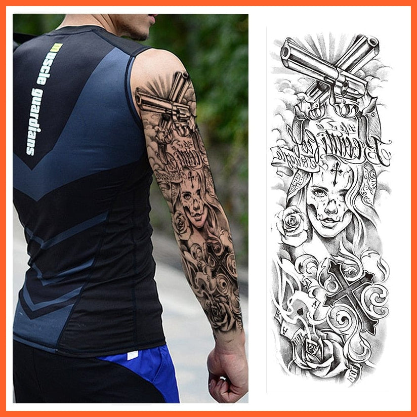 Full Arm Double Gun Female Waterproof Temporary Tattoo Stickers For Men Women | whatagift.com.au.