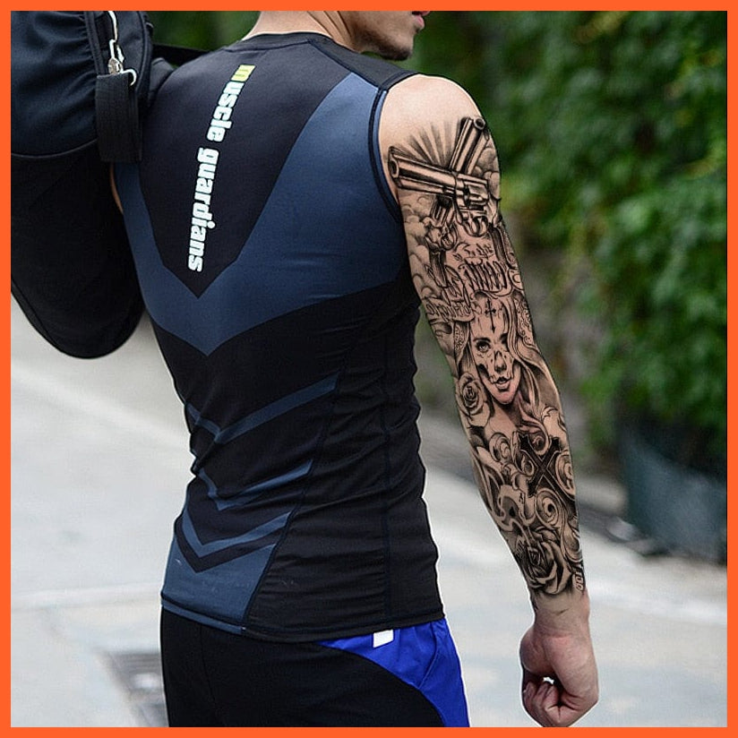 Full Arm Double Gun Female Waterproof Temporary Tattoo Stickers For Men Women | whatagift.com.au.