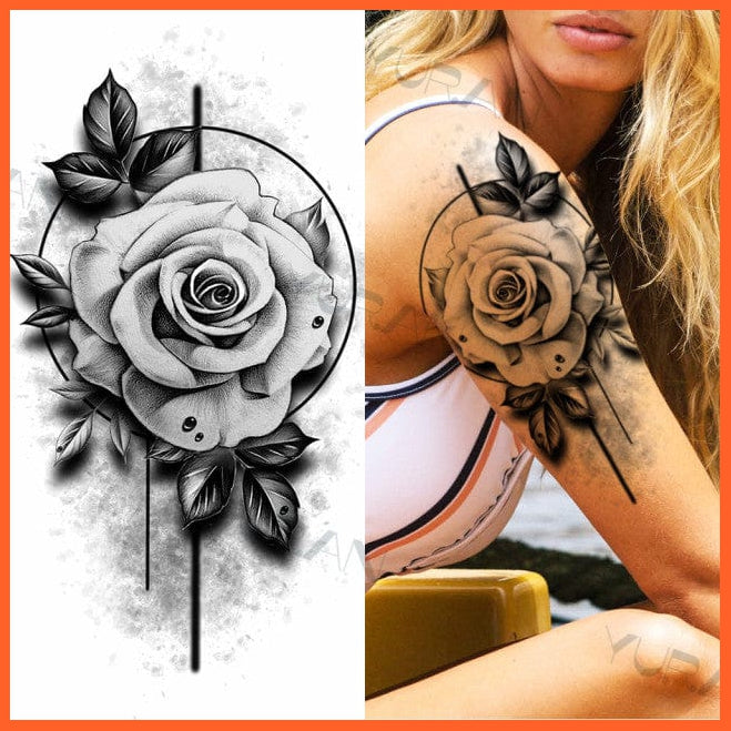whatagift.com.au Tattoo GMZ218 Temporary Tattoos Black Large Snake Flower Body Art Sticker For Women