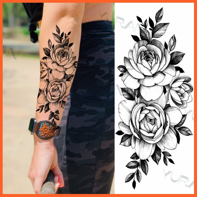 whatagift.com.au Tattoo GMZ251 Temporary Tattoos Black Large Snake Flower Body Art Sticker For Women
