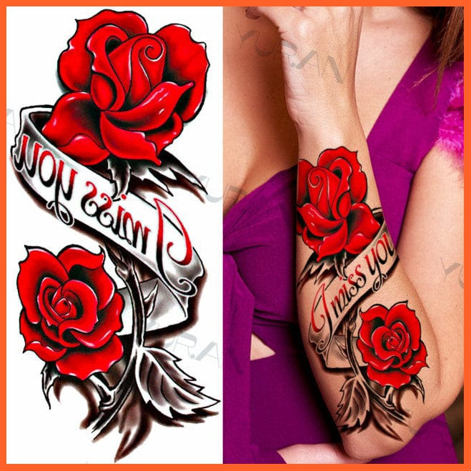 whatagift.com.au Tattoo GMZ285 Temporary Tattoos Black Large Snake Flower Body Art Sticker For Women