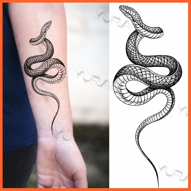whatagift.com.au Tattoo GMZ301 Temporary Tattoos Black Large Snake Flower Body Art Sticker For Women