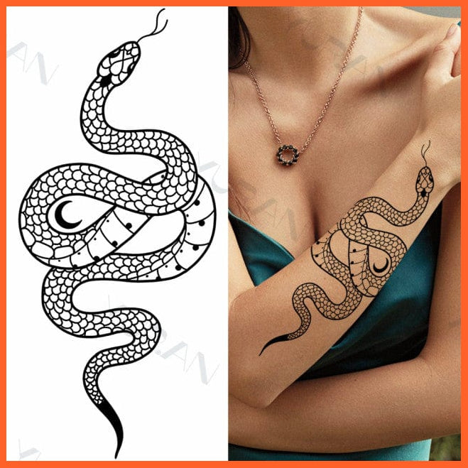 whatagift.com.au Tattoo GMZ303 Temporary Tattoos Black Large Snake Flower Body Art Sticker For Women