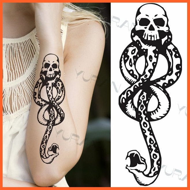 whatagift.com.au Tattoo GMZ305 Temporary Tattoos Black Large Snake Flower Body Art Sticker For Women