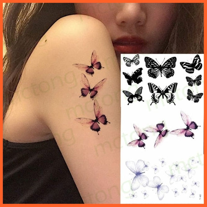 Waterproof Temporary Tattoo Sticker | 3D Butterfly Fake Tattoo | Flash Snake Feather Tattoo Body Art Rose For Girl Women Men | whatagift.com.au.