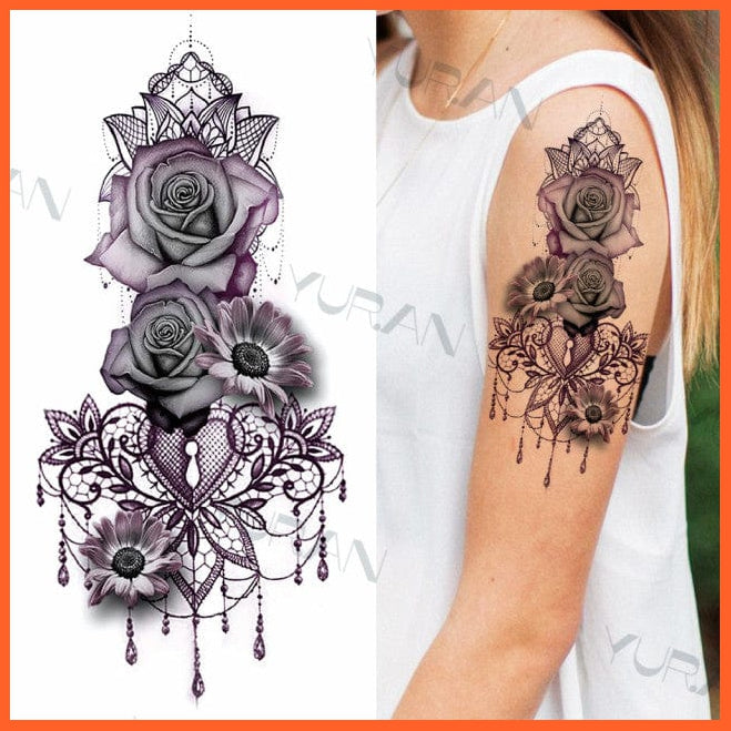 whatagift.com.au Tattoo GTL042 Temporary Tattoos Black Large Snake Flower Body Art Sticker For Women