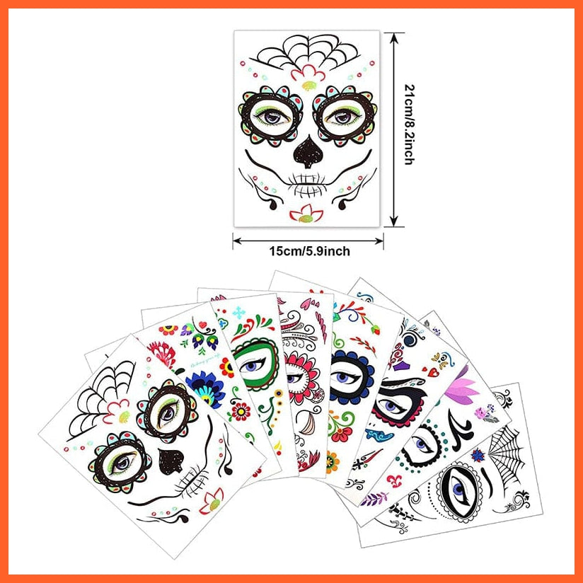Halloween Temporary Face Tattoos | 1 Sheets Floral Day Of The Dead Sugar Skull Face Halloween Tattoo Kit | whatagift.com.au.