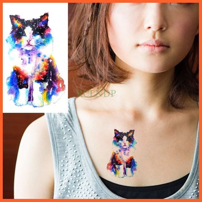 whatagift.com.au Tattoo Mixed Color Waterproof Cute squirrel fox dog rabbit owl Cat animal tattoo stickers