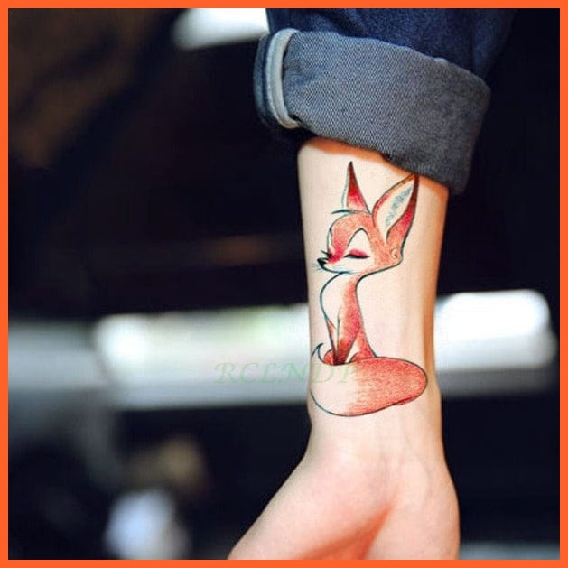 whatagift.com.au Tattoo monochrome Waterproof Cute squirrel fox dog rabbit owl Cat animal tattoo stickers