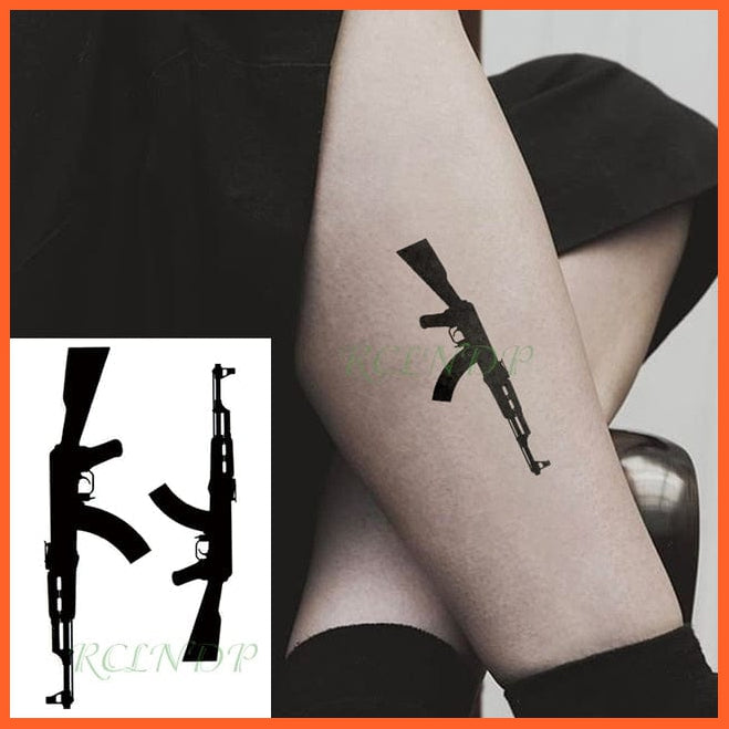 whatagift.com.au Tattoo monochrome Waterproof Temporary Tattoo Sticker black machine gun tatto flash tatoo fake tattoos for men women