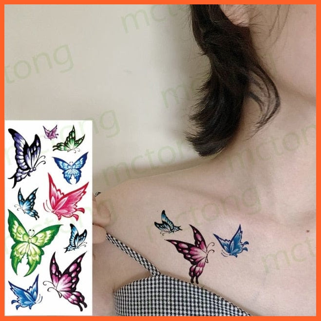 Waterproof Temporary Tattoo Sticker | 3D Butterfly Fake Tattoo | Flash Snake Feather Tattoo Body Art Rose For Girl Women Men | whatagift.com.au.