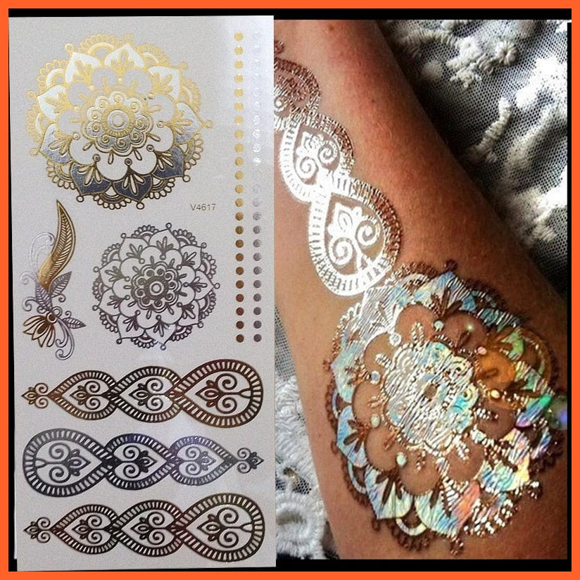 New Glitter Body Art Painting Flash Gold Tattoo | Large Arabic Indian Temporary Tattoo Stickers | whatagift.com.au.