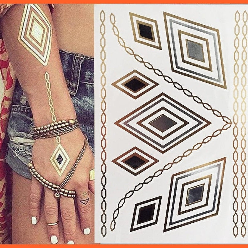 New Metallic Tattoo Temporary Tattoos | Natural Life Sense Gold Flash Tattoo Sexy Body Art | whatagift.com.au.
