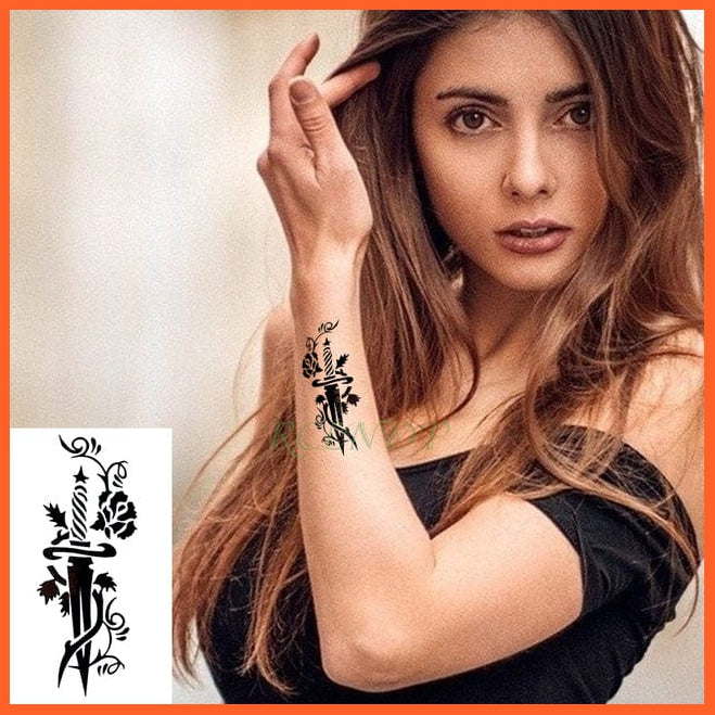 whatagift.com.au Tattoo Purple Waterproof Temporary Tattoo Sticker black machine gun tatto flash tatoo fake tattoos for men women