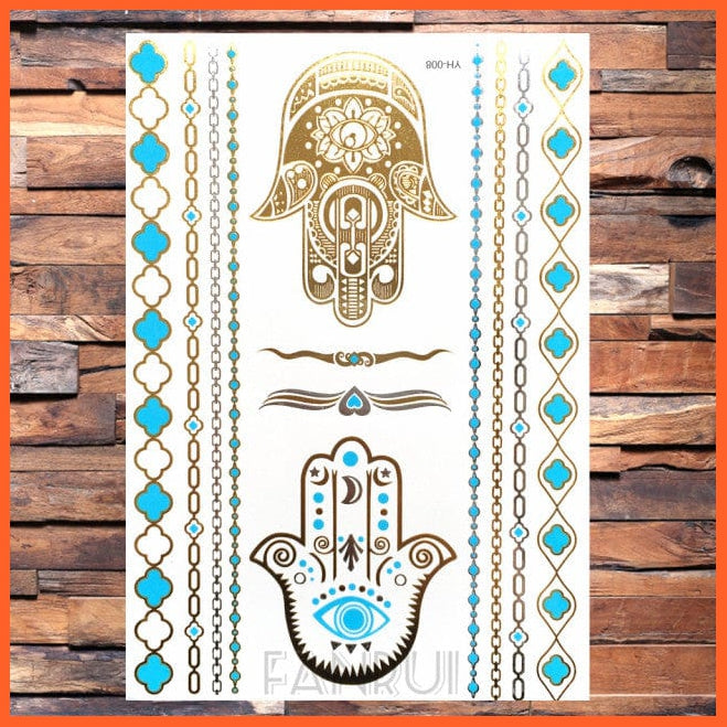 whatagift.com.au Tattoo Sun Moon Star Temporary Tattoos | Gold Metallic Tattoo Stickers