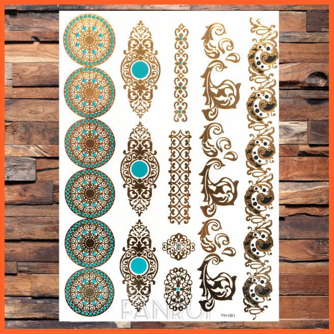 whatagift.com.au Tattoo Sun Moon Star Temporary Tattoos | Gold Metallic Tattoo Stickers