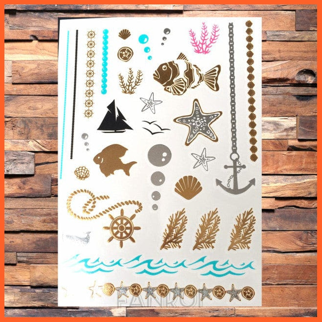 whatagift.com.au Tattoo Sun Moon Star Temporary Tattoos | Gold Metallic Tattoo Stickers