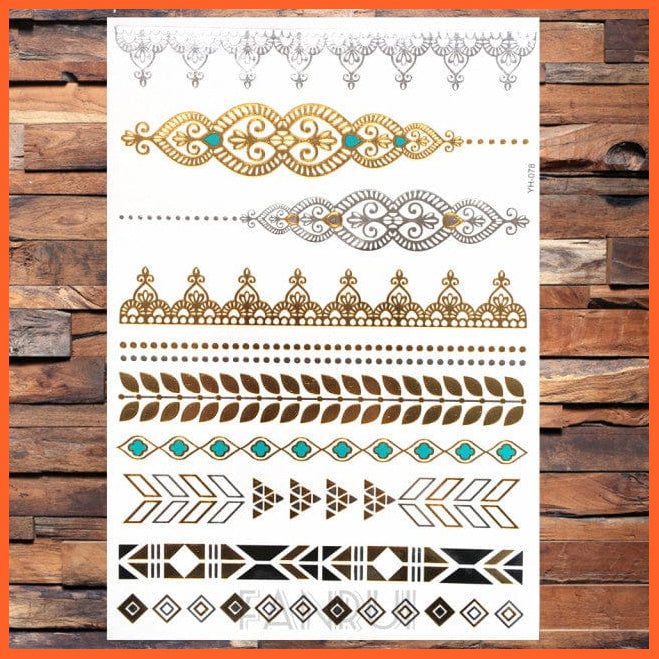 whatagift.com.au Tattoo Sun Moon Star Temporary Tattoos | Gold Metallic Tattoo Stickers