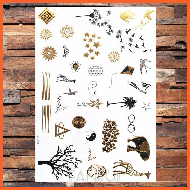 whatagift.com.au Tattoo Sun Moon Star Temporary Tattoos | Gold Metallic Tattoo Stickers
