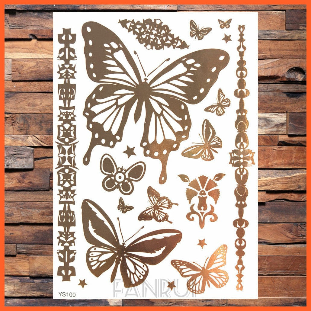 whatagift.com.au Tattoo Sun Moon Star Temporary Tattoos | Gold Metallic Tattoo Stickers