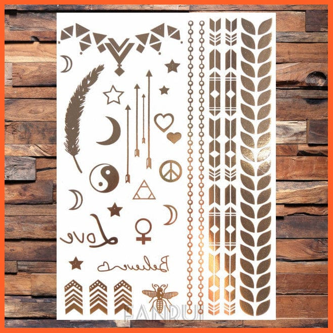 whatagift.com.au Tattoo Sun Moon Star Temporary Tattoos | Gold Metallic Tattoo Stickers