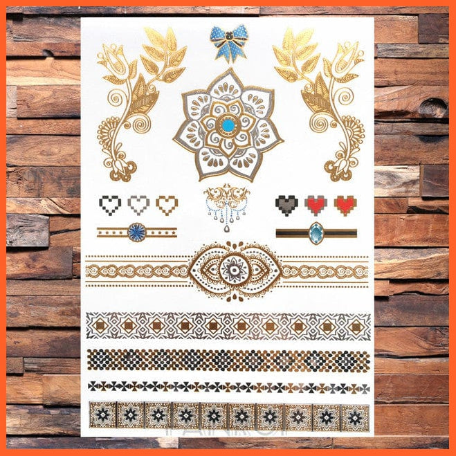 whatagift.com.au Tattoo Sun Moon Star Temporary Tattoos | Gold Metallic Tattoo Stickers