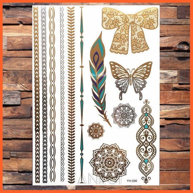 whatagift.com.au Tattoo Sun Moon Star Temporary Tattoos | Gold Metallic Tattoo Stickers