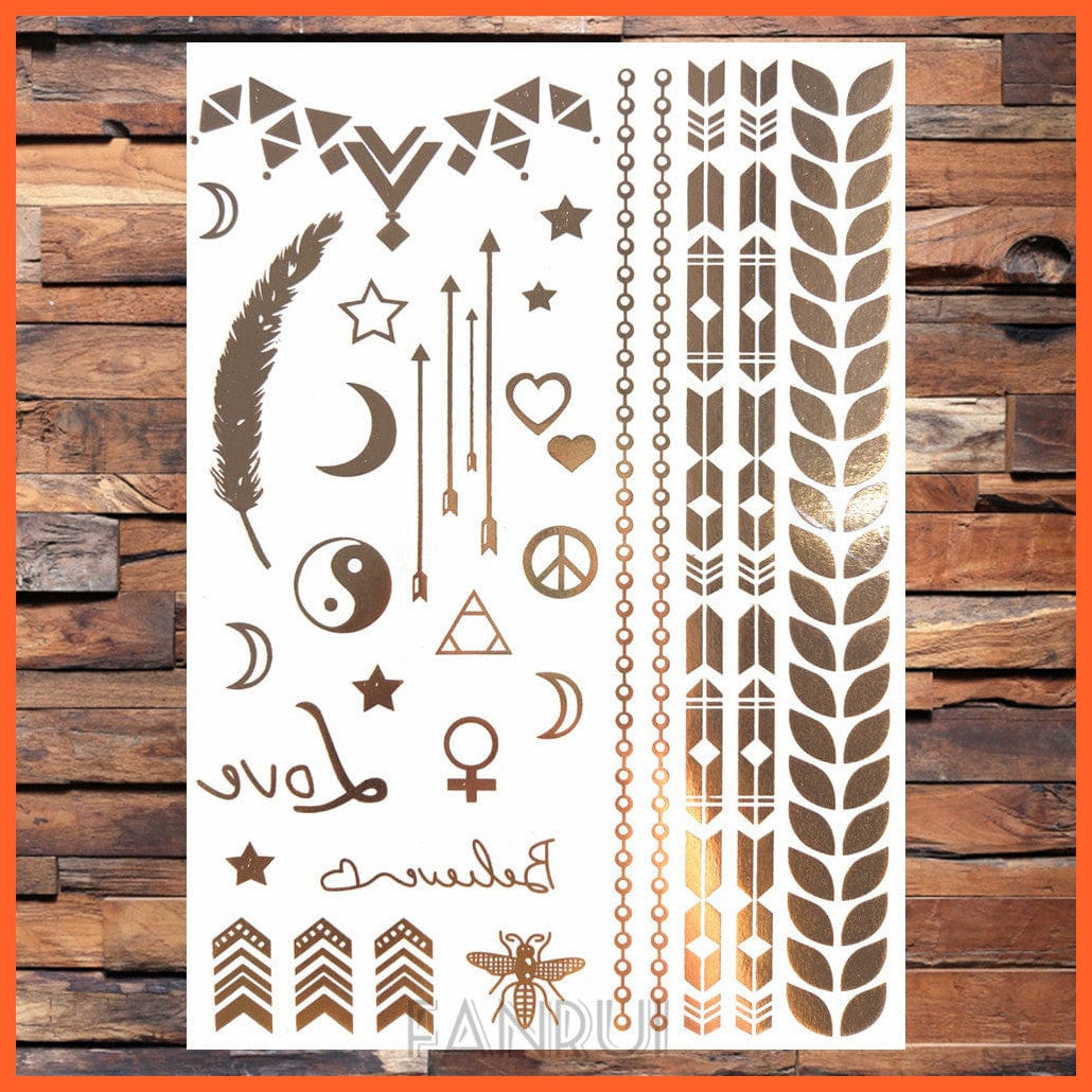 whatagift.com.au Tattoo Sun Moon Star Temporary Tattoos | Gold Metallic Tattoo Stickers