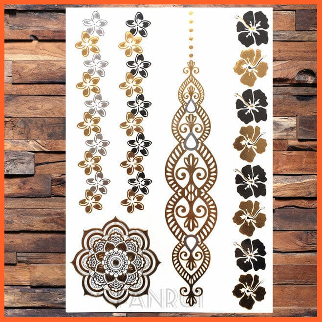 whatagift.com.au Tattoo Sun Moon Star Temporary Tattoos | Gold Metallic Tattoo Stickers