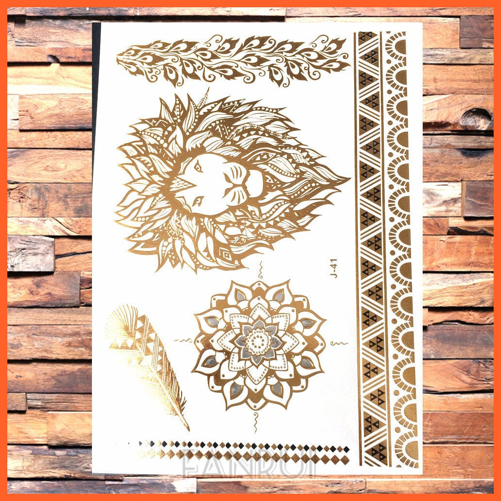 whatagift.com.au Tattoo Sun Moon Star Temporary Tattoos | Gold Metallic Tattoo Stickers