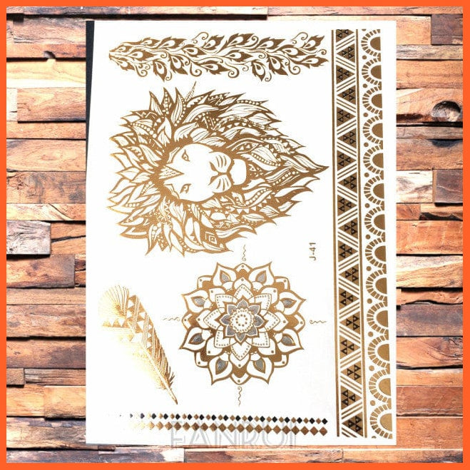 whatagift.com.au Tattoo Sun Moon Star Temporary Tattoos | Gold Metallic Tattoo Stickers