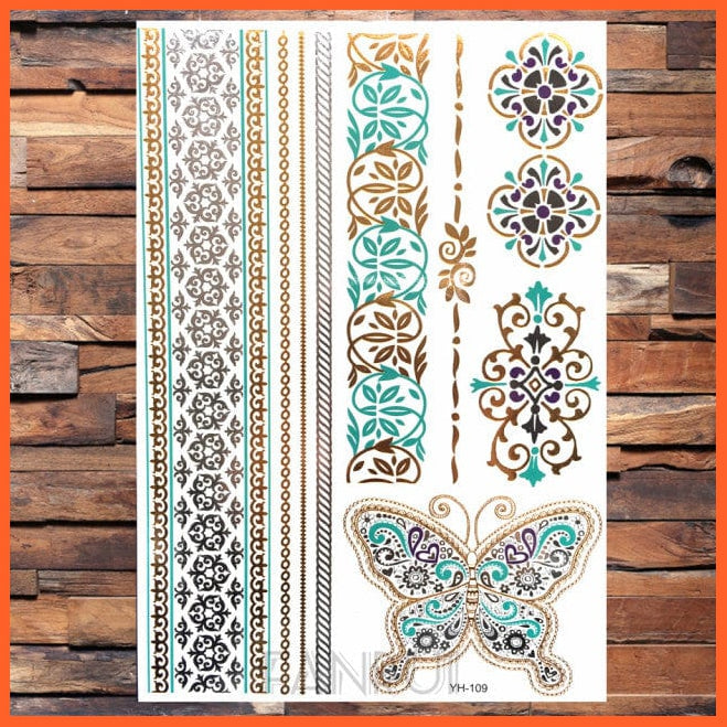 whatagift.com.au Tattoo Sun Moon Star Temporary Tattoos | Gold Metallic Tattoo Stickers