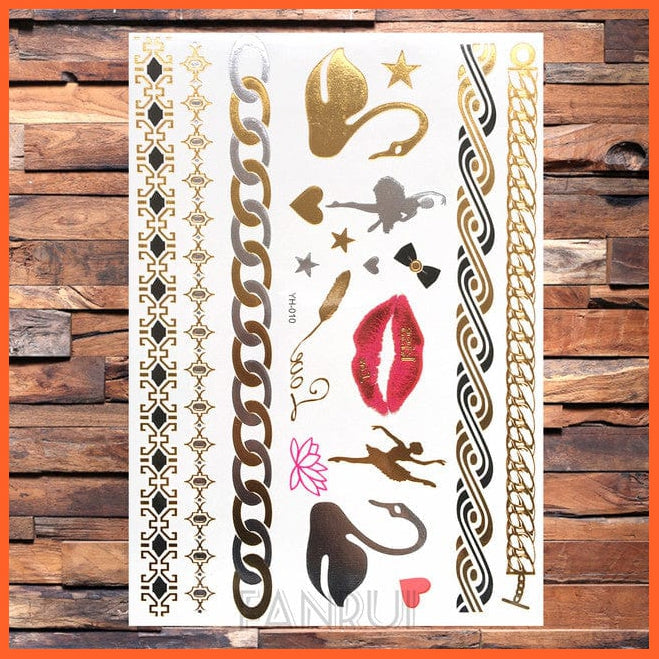 whatagift.com.au Tattoo Sun Moon Star Temporary Tattoos | Gold Metallic Tattoo Stickers