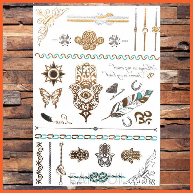 whatagift.com.au Tattoo Sun Moon Star Temporary Tattoos | Gold Metallic Tattoo Stickers