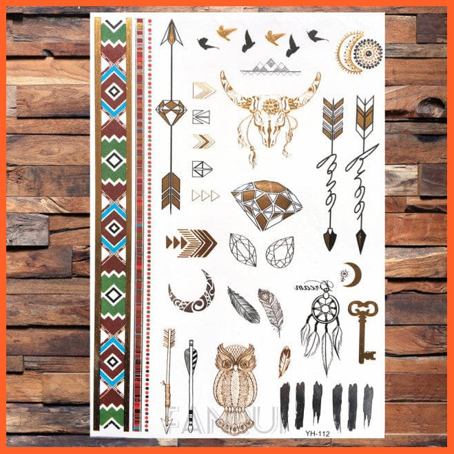 whatagift.com.au Tattoo Sun Moon Star Temporary Tattoos | Gold Metallic Tattoo Stickers