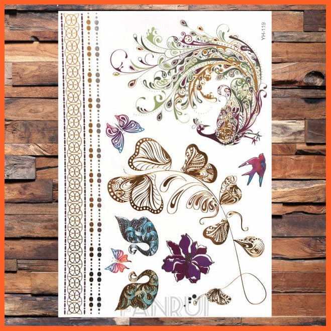 whatagift.com.au Tattoo Sun Moon Star Temporary Tattoos | Gold Metallic Tattoo Stickers