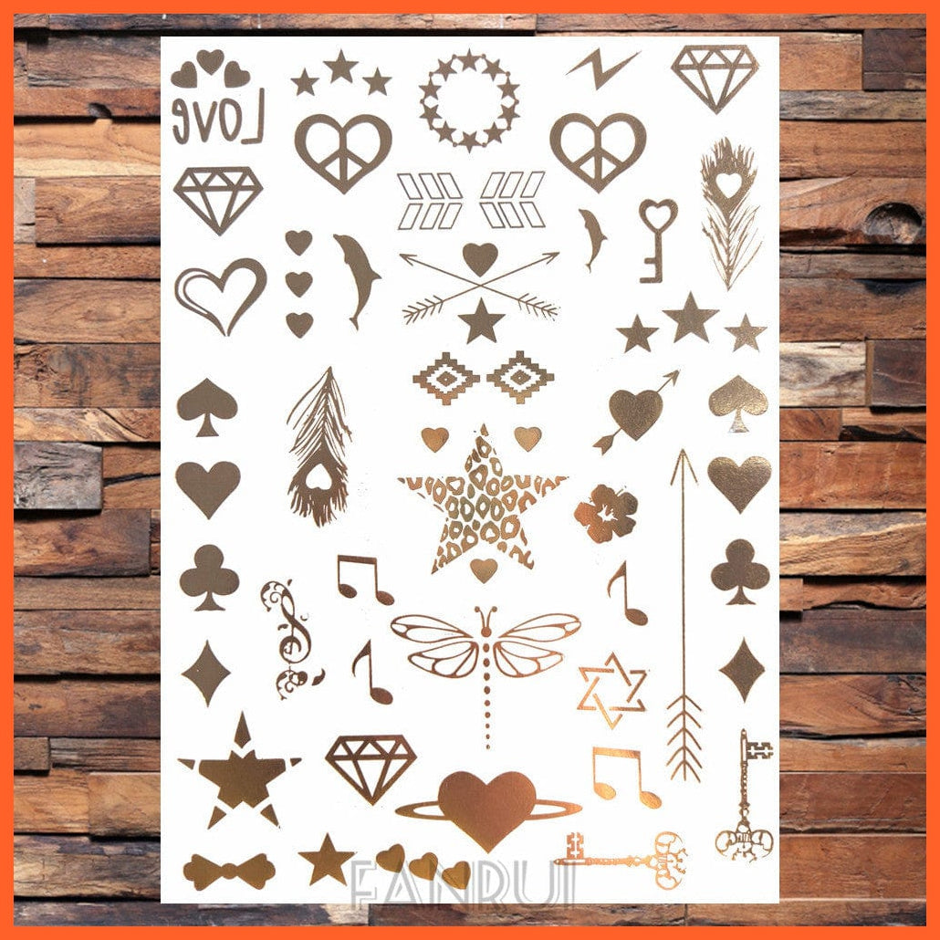 whatagift.com.au Tattoo Sun Moon Star Temporary Tattoos | Gold Metallic Tattoo Stickers