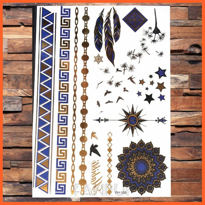 whatagift.com.au Tattoo Sun Moon Star Temporary Tattoos | Gold Metallic Tattoo Stickers