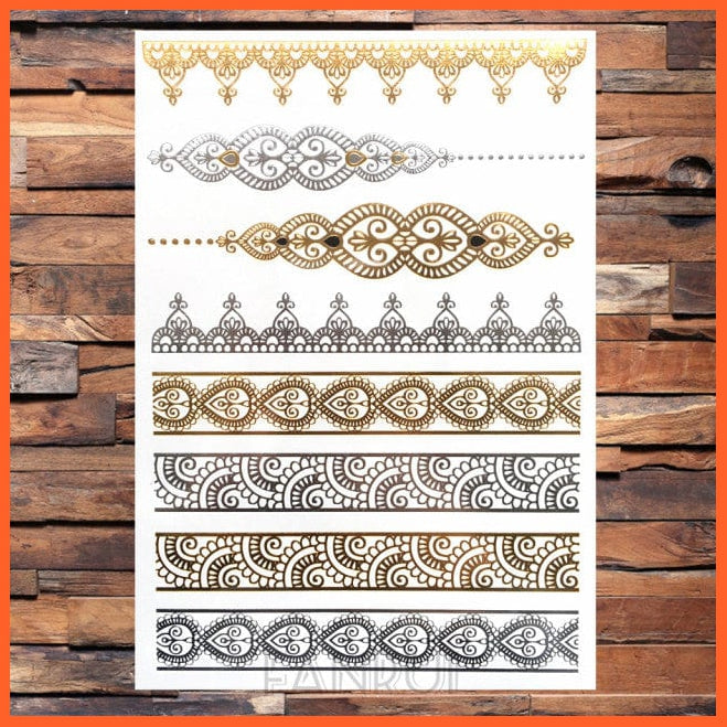 whatagift.com.au Tattoo Sun Moon Star Temporary Tattoos | Gold Metallic Tattoo Stickers