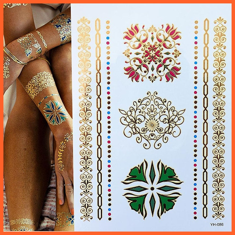 Temporary Tattoos Gold Silver Metallic Body Art Stickers | Arm Body Tattoo Cool Bracelet Style Girl Diy Golden Flash Tattoos | whatagift.com.au.