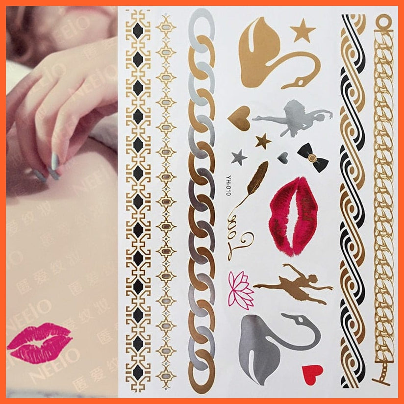 Temporary Tattoos Gold Silver Metallic Body Art Stickers | Arm Body Tattoo Cool Bracelet Style Girl Diy Golden Flash Tattoos | whatagift.com.au.