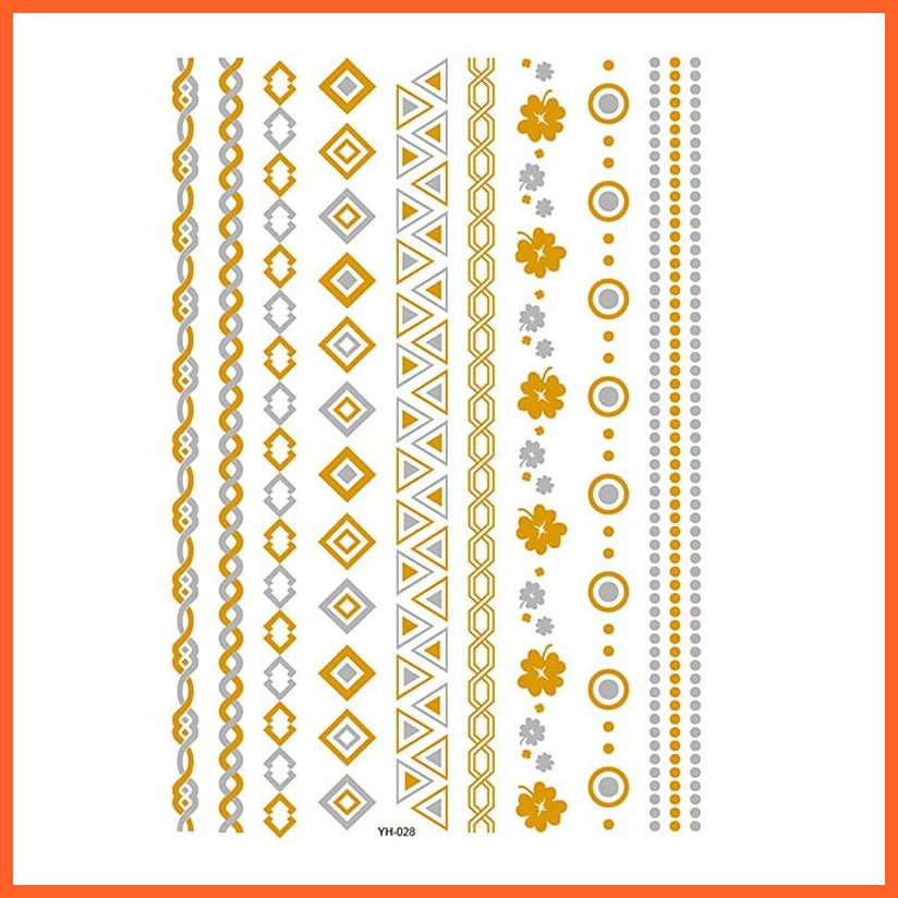Temporary Tattoos Gold Silver Metallic Body Art Stickers | Arm Body Tattoo Cool Bracelet Style Girl Diy Golden Flash Tattoos | whatagift.com.au.