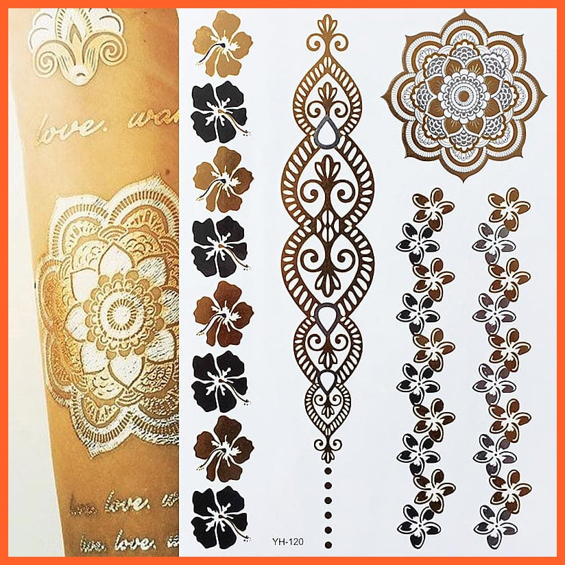 Temporary Tattoos Gold Silver Metallic Body Art Stickers | Arm Body Tattoo Cool Bracelet Style Girl Diy Golden Flash Tattoos | whatagift.com.au.