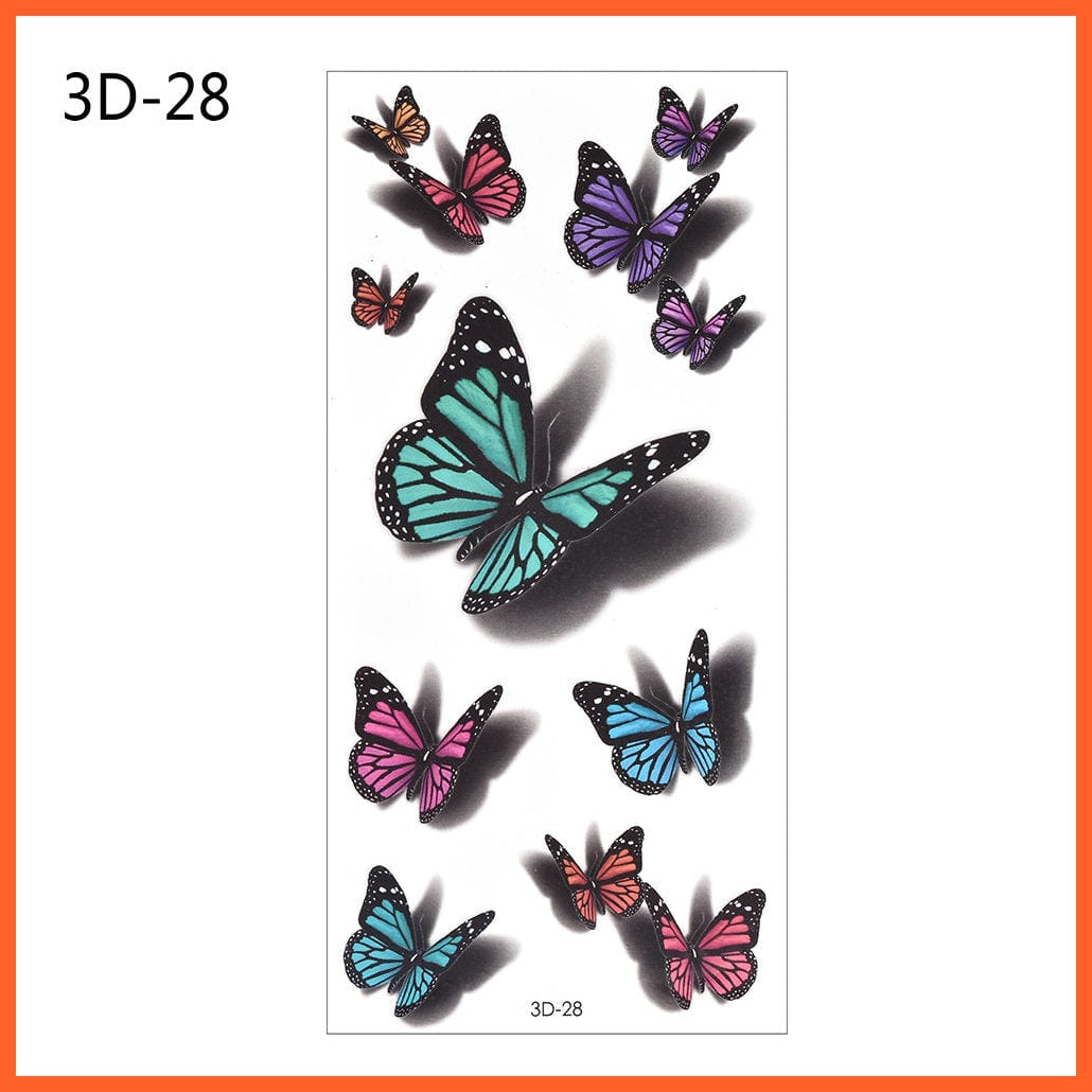 Temporary Tattoos Sticker For Women | Body Art Tattoo 3D Butterfly Rose Flower Feather Waterproof Halloween Stickers | whatagift.com.au.